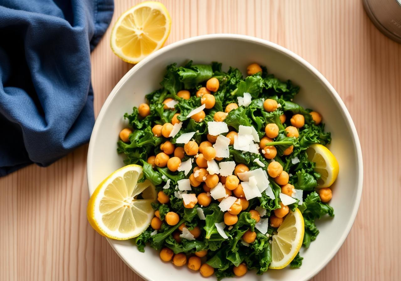 Massaged Kale Caesar with Crispy Chickpeas