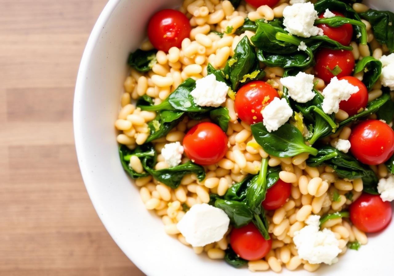 Lemony Orzo & White Bean Bowl with Spinach