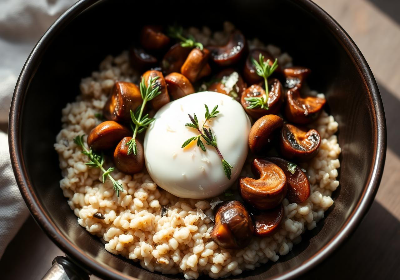 Savory Steel-Cut Oats with Mushrooms & Poached Egg