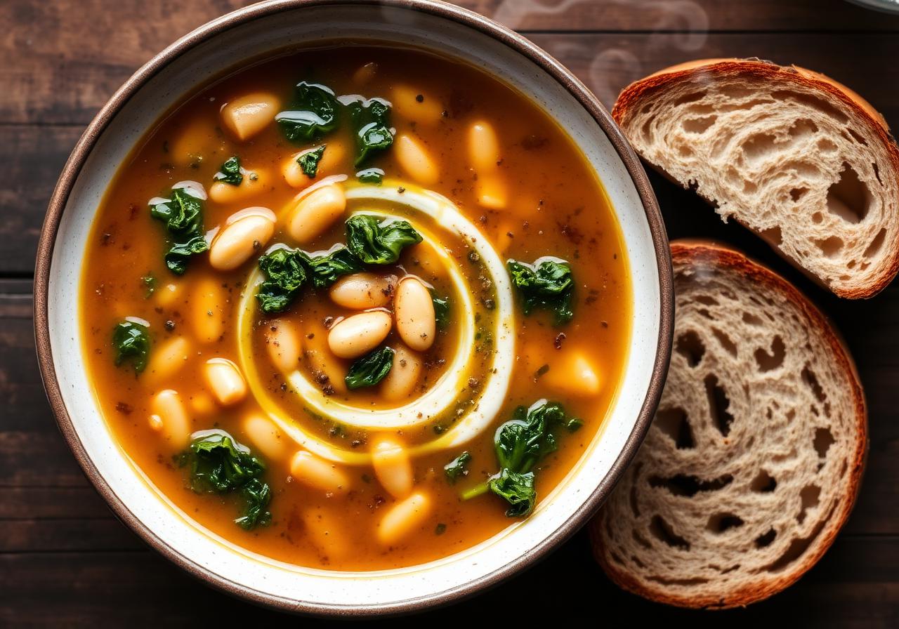 Smoky White Bean & Kale Soup with Crusty Bread