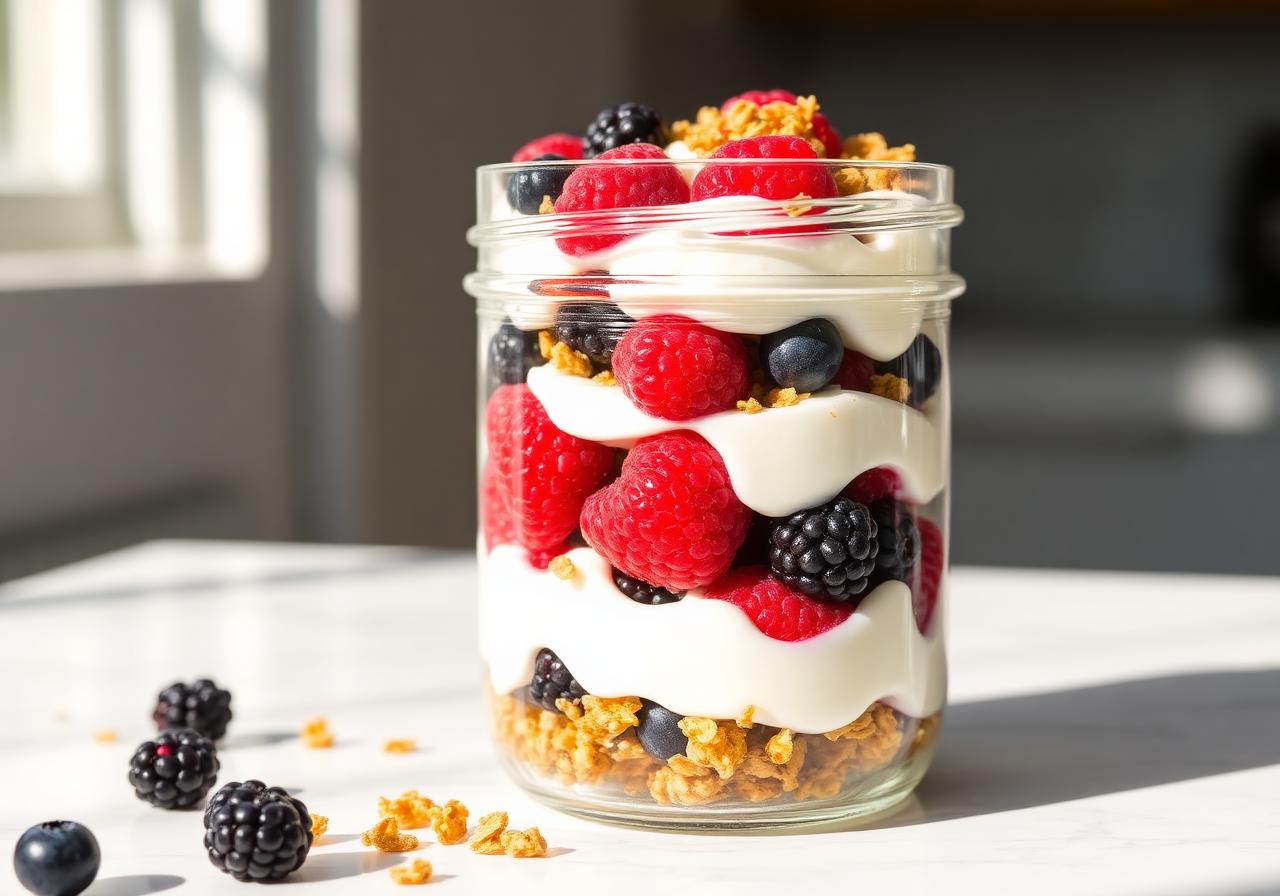 Greek Yogurt Berry Parfait with Toasted Honey Granola